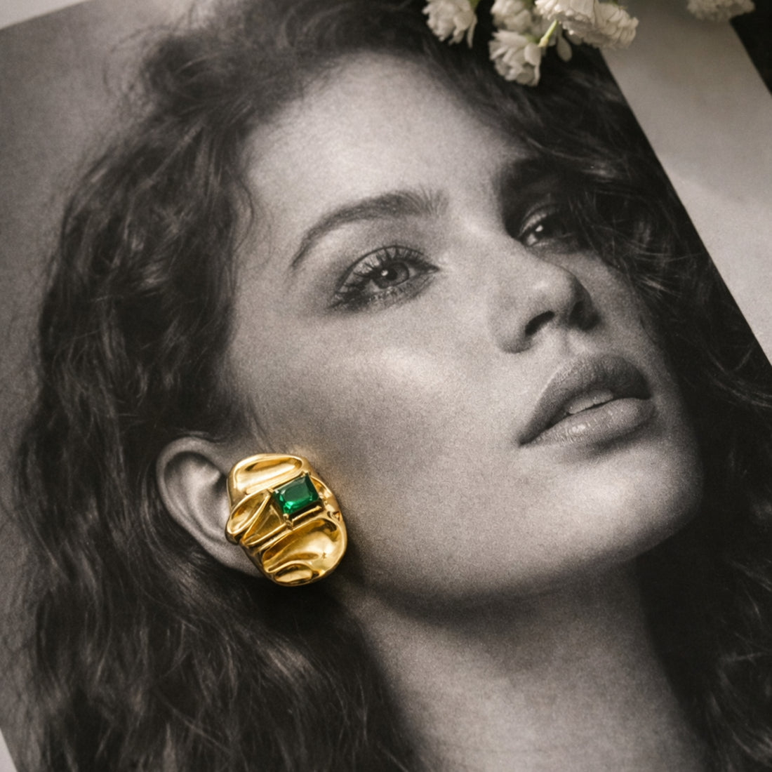 Emerald Muse Sculpted Studs